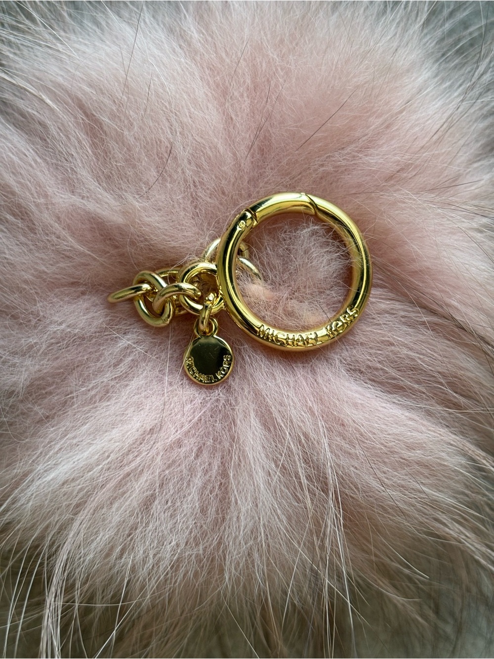 Michael Kors Pink/Brown Ombré Real Fox Fur Pom-Pom Gold Tone Keychain Charm NWOT - Picture 2 of 6